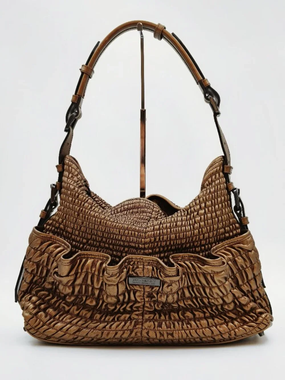Burberry Metallic Bronze Ruched Leather Hobo Shoulder Bag